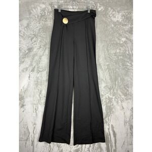 Valentine Black Wide Leg High Waist Trousers Gold Button Accent Woman's Size L